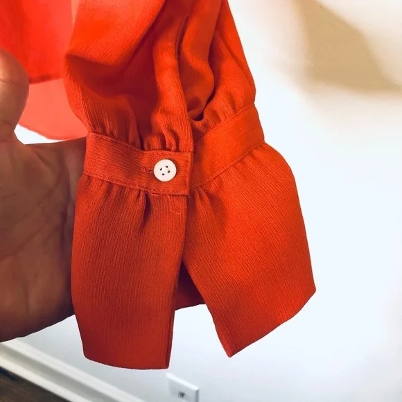 2/$30 Ann Taylor - Coral Long Sleeve Ruffle Tie Neck Blouse Size: XS - Picture 4 of 8